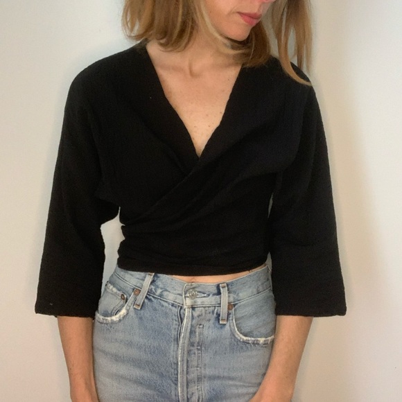 Vintage Black Gauze Wrap Boho Top - Picture 10 of 14